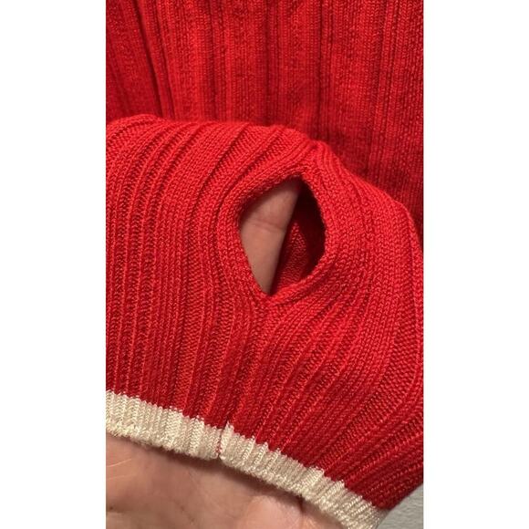BDG Urban Outfitters Large Red Ribbed Kiara Mock Neck Long Sleeve Top Open Back - Picture 5 of 11